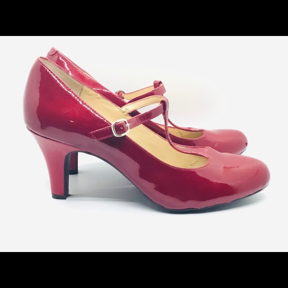 Alex Marie Burgundy Patent Leather Platform Pumps
